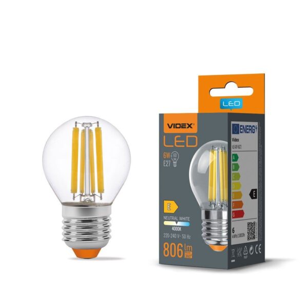 G45 LED-pære 6W E27 - kultråd, neutral hvid, 230V, 806 lm