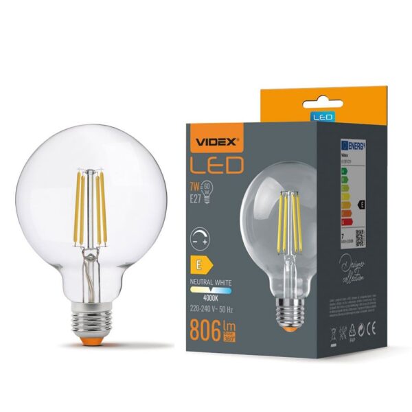 G95 LED-pære 7W E27 - kultråddæmpbar, neutral hvid, 230V, 806lm