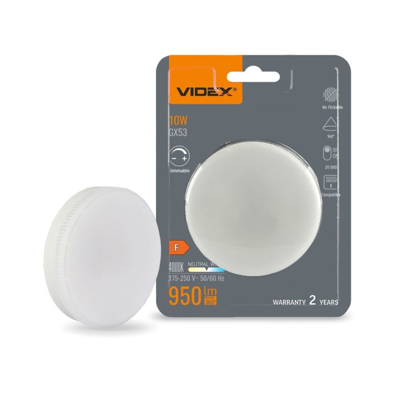GX53 10W dæmpbar LED pære - 1000lm, 4000K, 140 grader