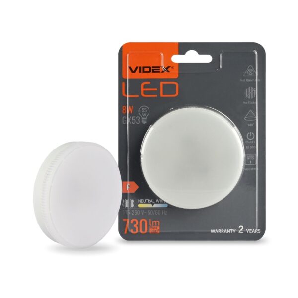 Gx53 LED-pære 8W - neutral hvid, 230V, 730lm, forbrug 8W