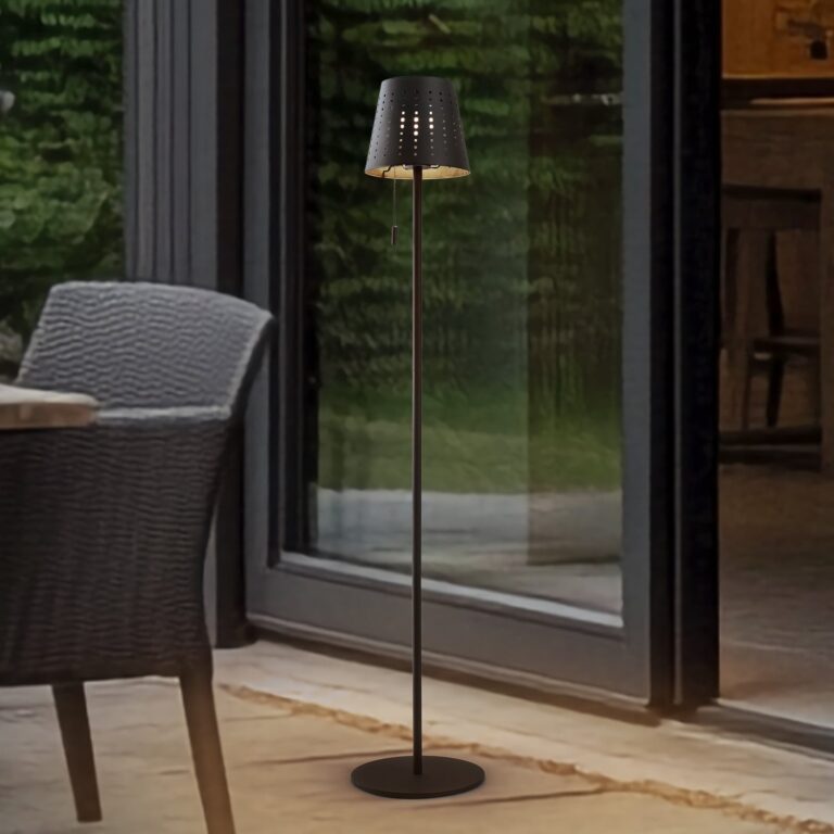 Hilario LED-gulvlampe, sort, jern, batteri – Lindby - Altan - Metal - Med én lyskilde