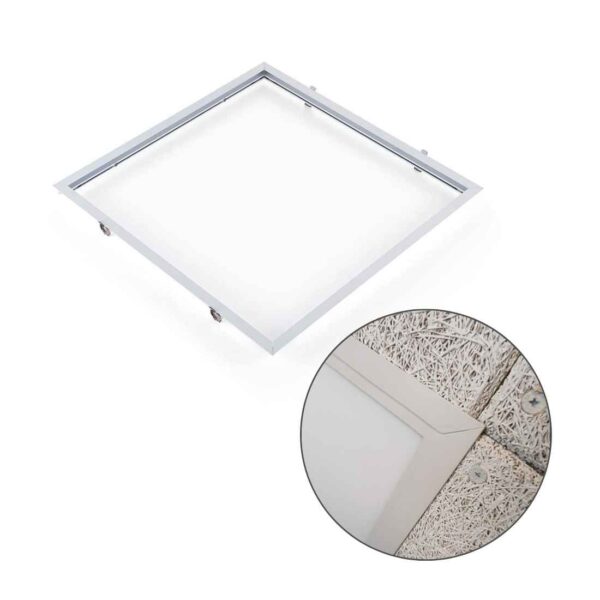 Indbygningsramme til LED Panel 60x60 - 25mm - Klik til Gips & Troldtekt - Hvid