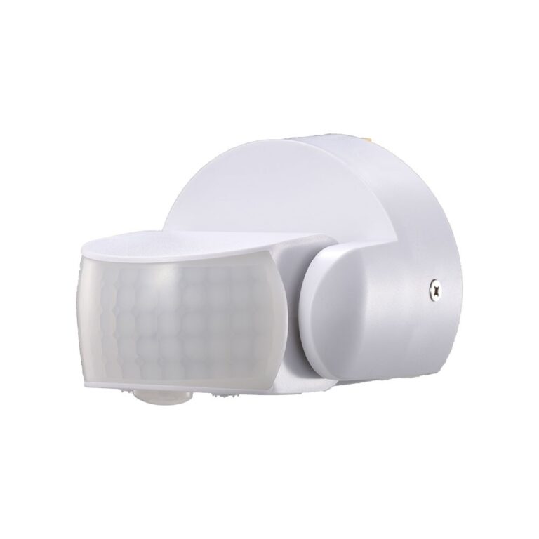 Infrarød bevægelsessensor, hvid - IP65, 180Â°/360Â°, max 600W LED, rækkevidde 12m, udendørs/indendørs