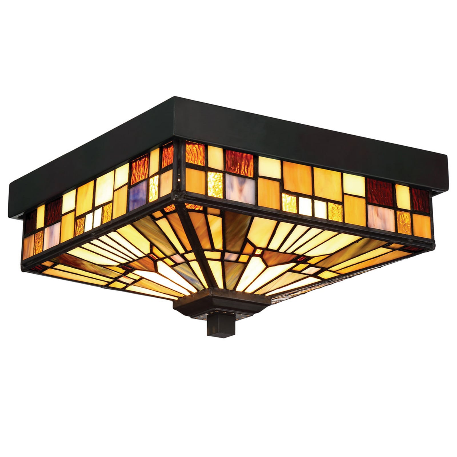 Inglenook udendørs loftlampe, farvet glas, 26 cm, IP44 – QUOIZEL - Tiffany - Metal - Kantet