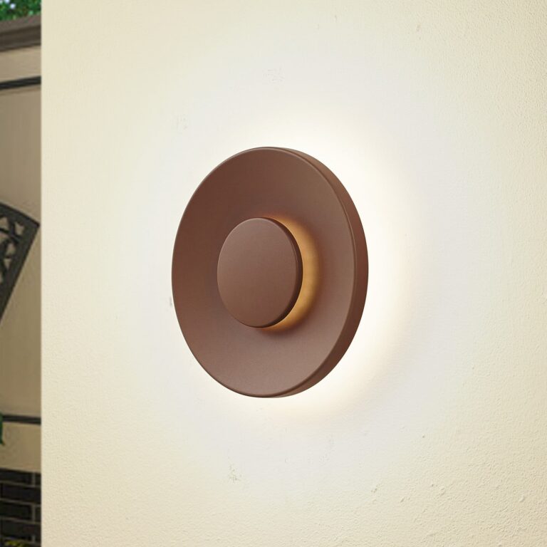 Kayana udendørs LED-væglampe, rustfarvet, aluminium, 24 cm – Lucande - Terrasse - Moderne - Rund