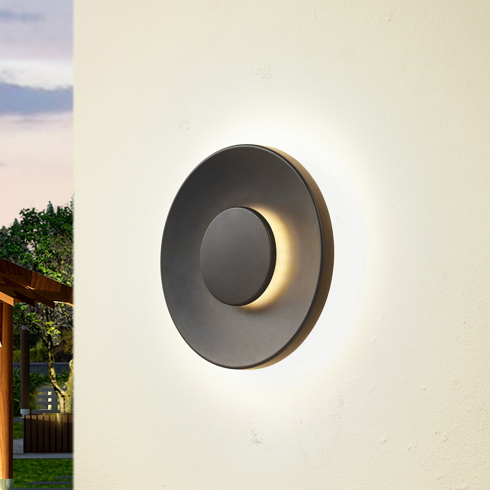 Kayana udendørs LED-væglampe, sort, aluminium, 24 cm - Lucande - Terrasse - Moderne - Rund