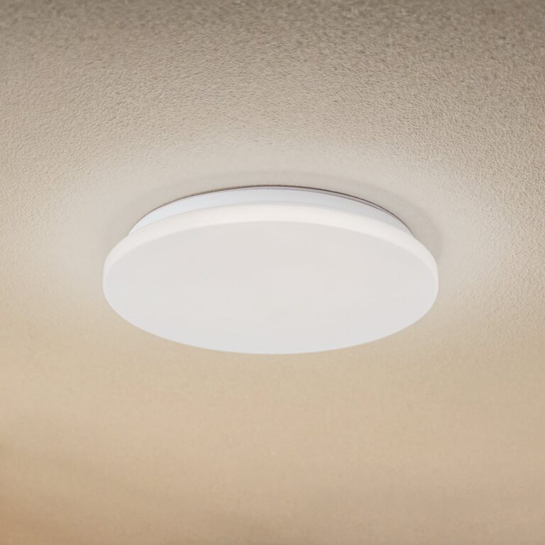 Kirkola LED udendørs loftlampe, 3000 K, Ø 34 cm, hvid – Lindby - Kælder - Plastik - Rund