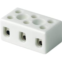 Kronemuffe porceln, 3P 6 mm, (VDE 2,5 mm), med montagehul, HxBxD: 16,0x35,0x20,0 mm