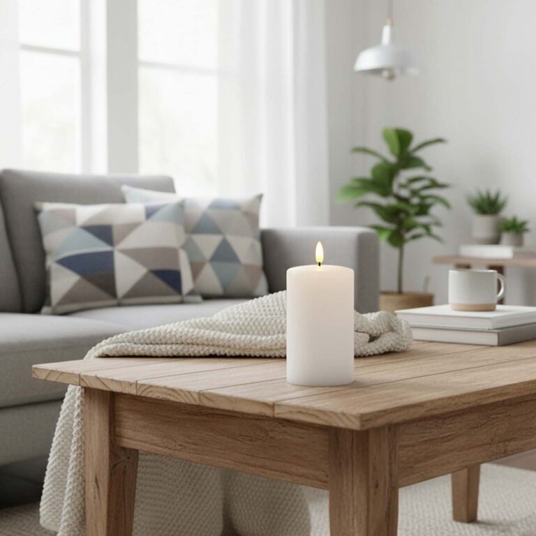 LED Bloklys 12,5cm høj, smelte-look, flammeeffekt - Ø7,5cm, 12,5cm høj, virker m. fjernbetj (ikke inkl.), timer, ægte stearin