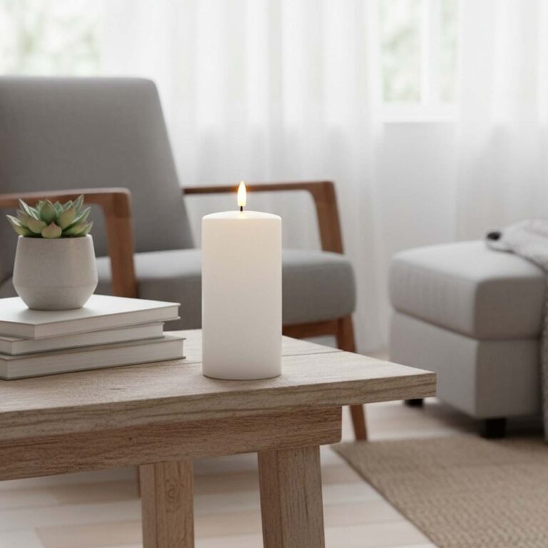 LED Bloklys 15cm høj, smelte-look, flammeeffekt - Ø7,5cm, 15cm høj, virker m. fjernbetj (ikke inkl.), timer, ægte stearin