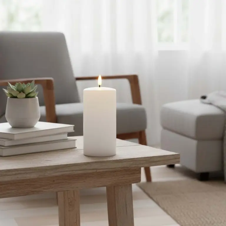 LED Bloklys 15cm høj, smelte-look, flammeeffekt - Ø7,5cm, 15cm høj, virker m. fjernbetj, timer, ægte stearin