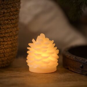 LED Grankogle lys, blinkende flammeeffekt, hvid - Højde 8cm, Ø6cm, ægte stearin