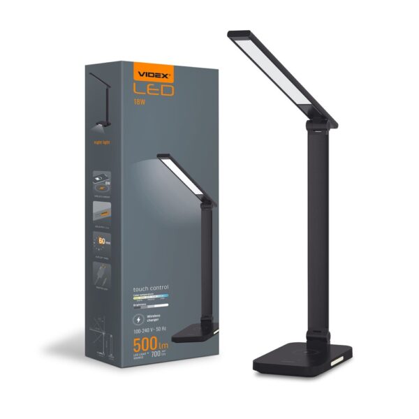 LED Skrivebordslampe - Trådløs Opladning, Sort