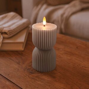 LED Timeglas lys 13,5cm høj, flammeeffekt, grå - Ø7,5cm, 13.5cm høj, virker m. fjernbetj, timer, ægte stearin