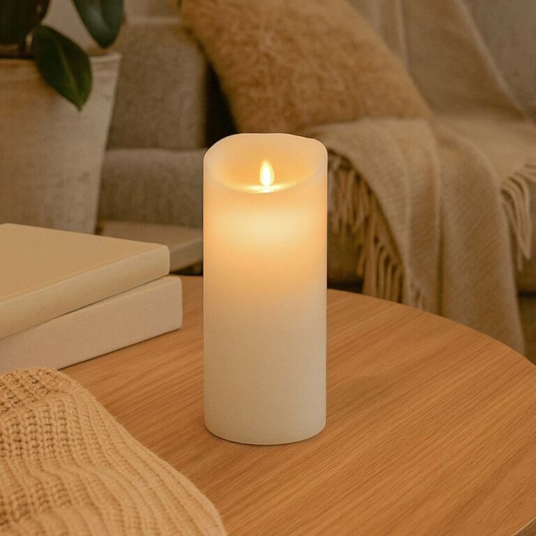 LED XL Bloklys 22,5cm høj, flammeeffekt, hvid - Ø10cm, 22,5cm høj, virker m. fjernbetj (ikke inkl.), timer, ægte stearin