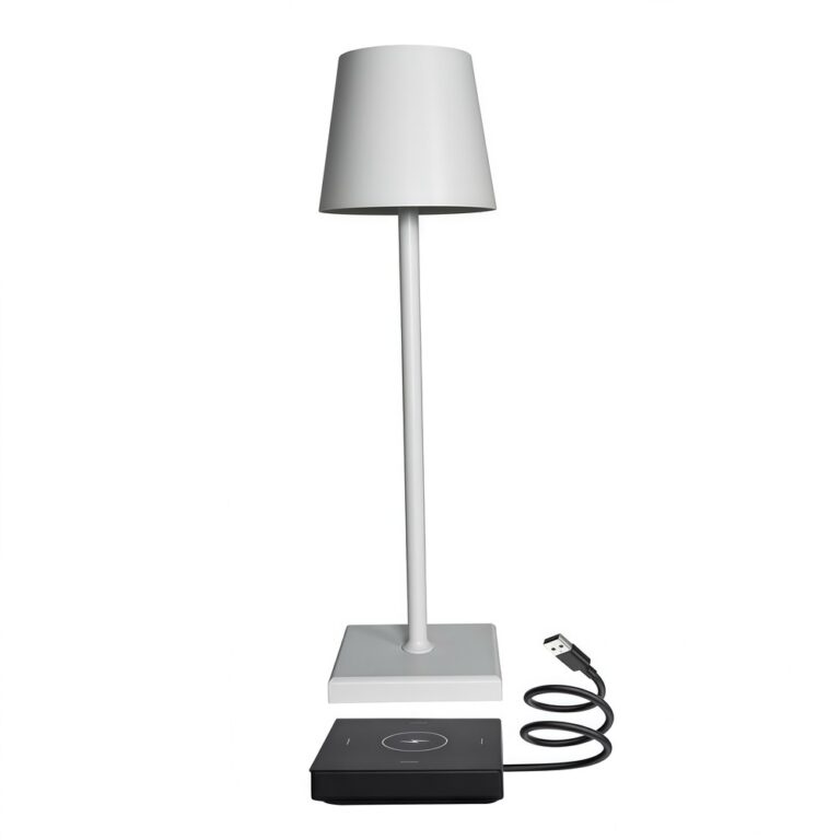 LED bordlampe inkl. trådløs opladning - Hvid, IP54 Inde/udendørs, touch dæmpbar