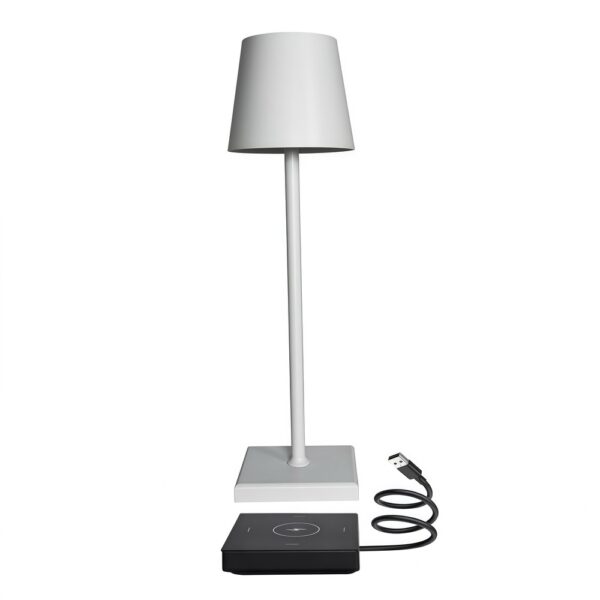 LED bordlampe inkl. trådløs opladning - Hvid, IP54 Inde/udendørs, touch dæmpbar