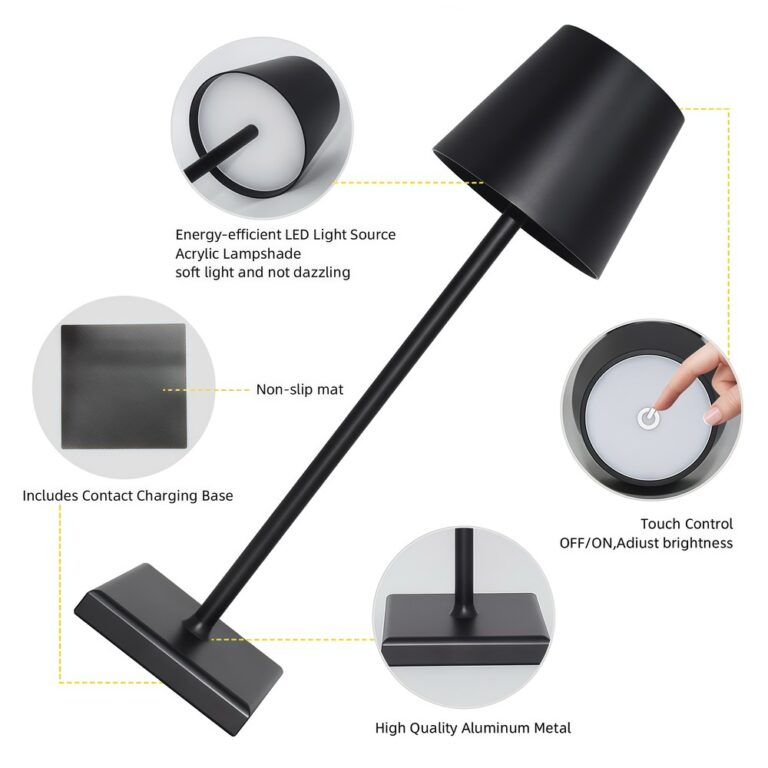 LED bordlampe med trådløs opladning - Sort, IP54 Inde/udendørs, touch dæmpbar