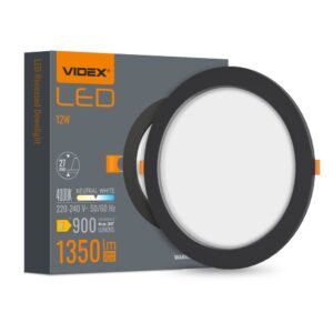 LED downlight 12W - indbygget, rund, sort, neutral hvid.