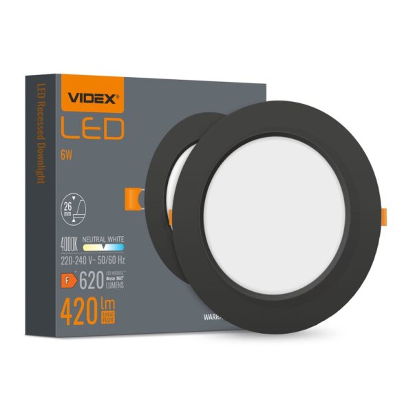 LED downlight 6W - rund, sort, neutral hvid