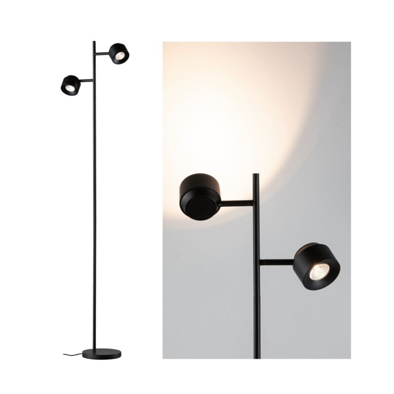 LED-gulvlampe Puric Pane I, sort, 2 lyskilder, 3-trins - Paulmann - Stue - Moderne - Metal
