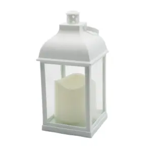 LED lanterne - Hvid, firkantet, batteri, IP54 indendørs/udendørs