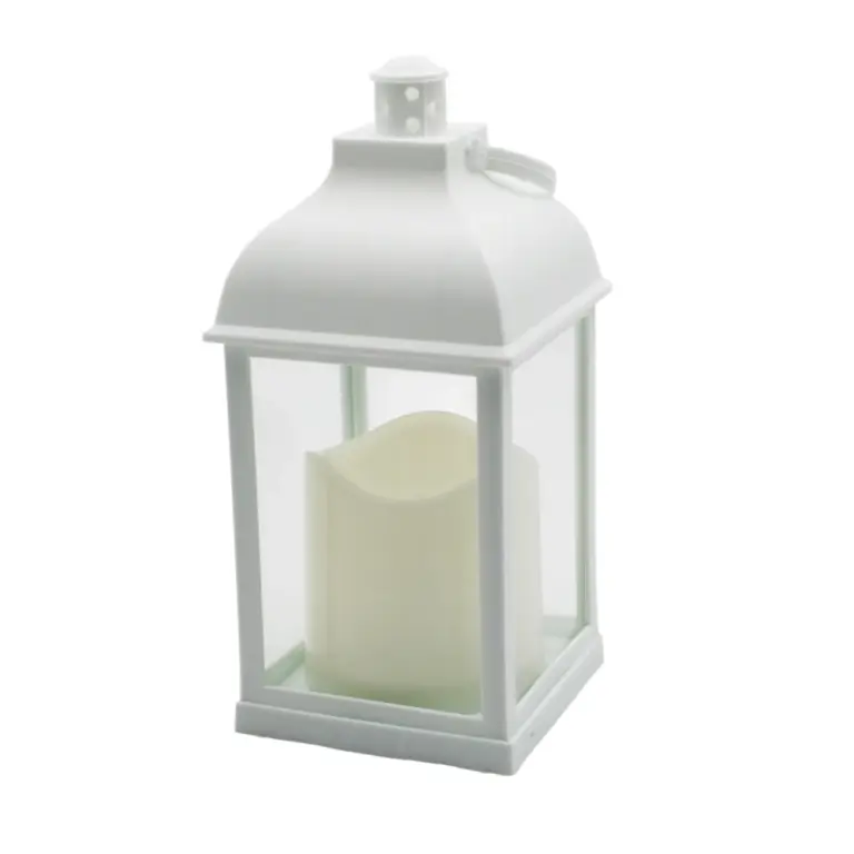 LED lanterne - Hvid, firkantet, batteri, IP54 indendørs/udendørs