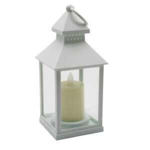 LED lanterne med flammeeffekt - Hvid, firkantet, batteri, IP54 indendørs/udendørs