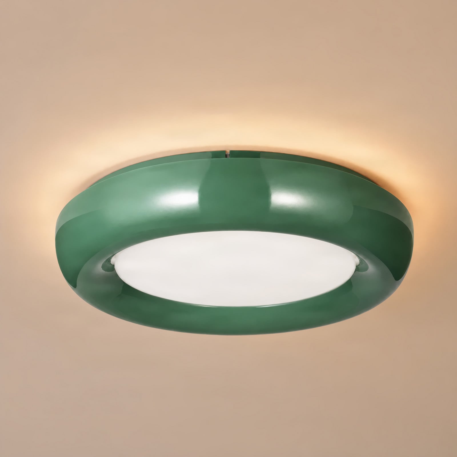 LED-loftlampe Lennox, mørkegrøn, 3-trins dæmpbar lysstyrke, Ø 43 cm - Lindby - Stue - Moderne - Metal - Med én lyskilde