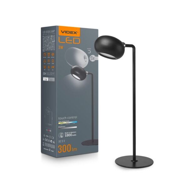 LED-skrivebordslampe - genopladelig, sort