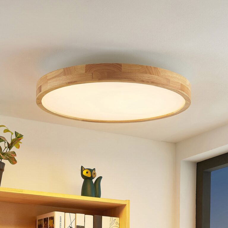 Lanira LED-loftlampe, CCT, Ø 60, træ, fjernbetjening - Lindby - Stue - Moderne - Rund