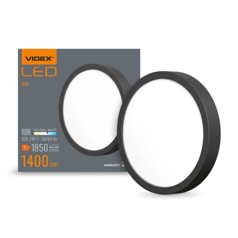 Led loftlampe 18W - rundt, sort, neutral hvid, 230V, 1850lm