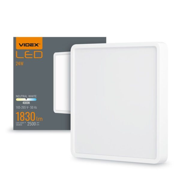 Led loftlampe 24W - Firkantet, neutral hvid, 230V, 2500lm, forbrug 24W