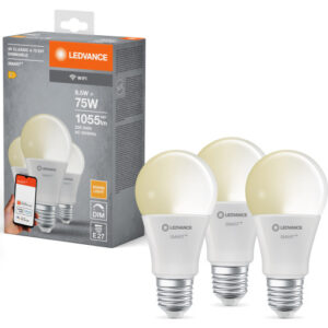 Ledvance Smart+ Wifi E27 standardpære, 2700K, 9,5W, 3-pak