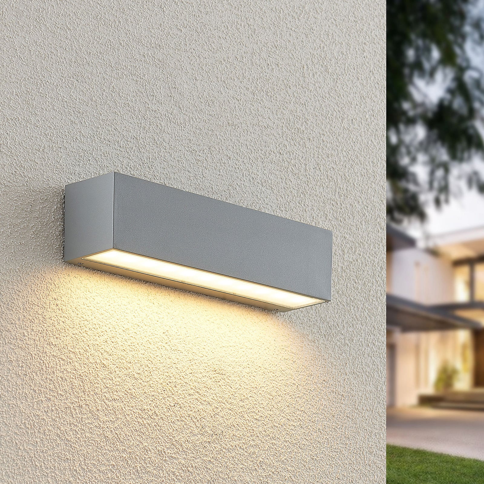 Lengo udendørs LED-væglampe, nedadrettet, L25, sølv - Lucande - Altan - Moderne - Aluminium - Kantet