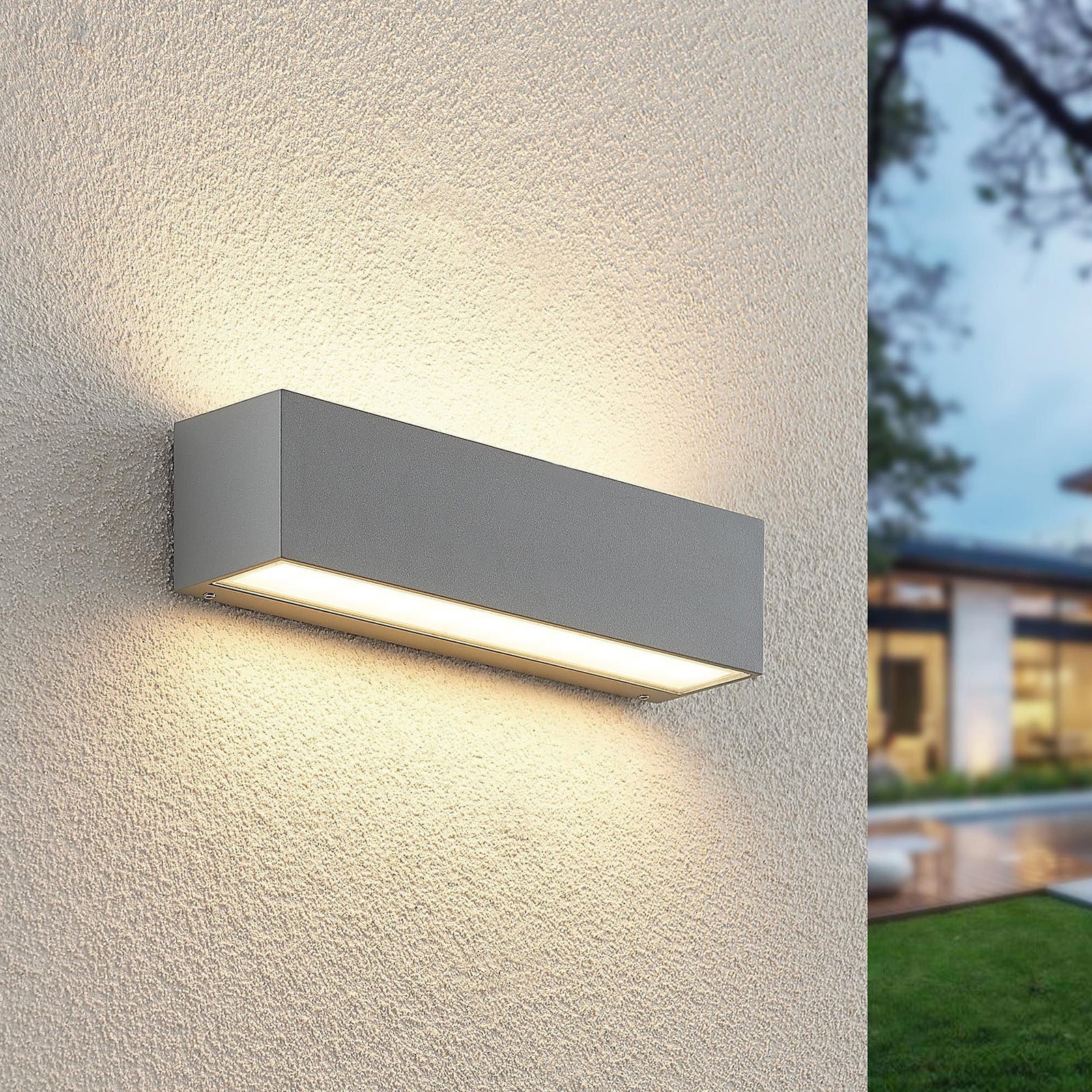 Lengo udendørs LED-væglampe, op/ned, L25, sølv - Lucande - Altan - Moderne - Aluminium - Kantet