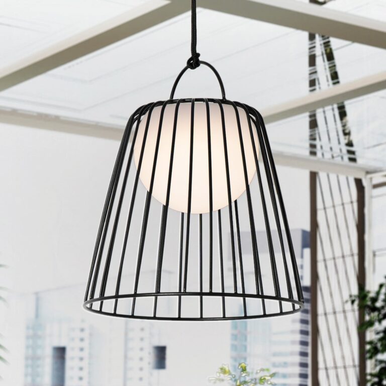 Levino LED-udendørs hængelampe med batteri, sort, metal – Lindby - Altan - Moderne - Med én lyskilde