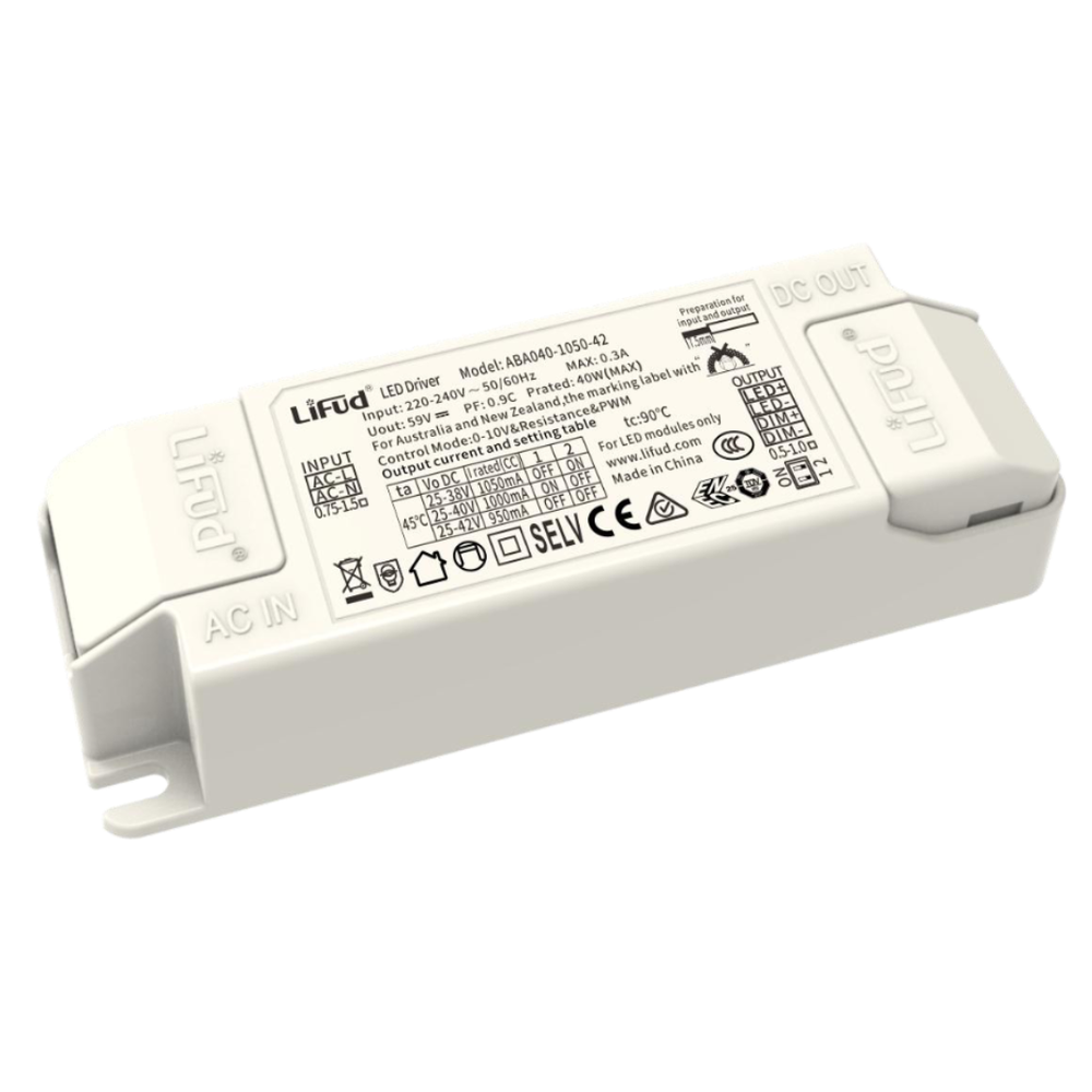 Lifud 40W dæmpbar LED driver - 0/1-10V signal interface, flicker free, bl.a. til store LED paneler
