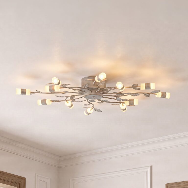 Lindby LED-loftlampe Bolonia, messing/hvid, Ø 80 cm - Stue - Rustik - Metal - Med flere lyskilder