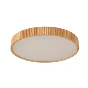 Lindby - Velua LED-loftlampe, hvid/træ, Ø 50 cm, CCT