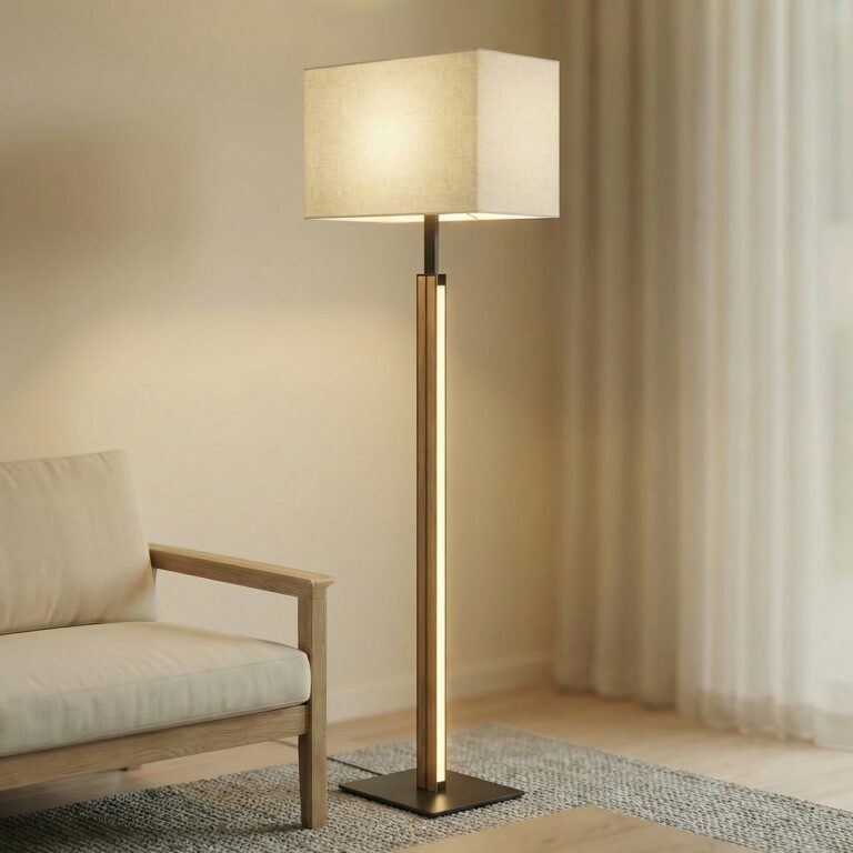 Lisene LED-gulvlampe i eg/sort/natur, 162 cm Quitani - Stue - Design - Stof / tekstil - Med skærm