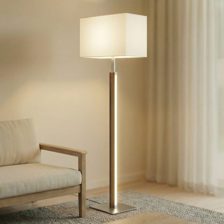 Lisene LED-gulvlampe, valnød/sølv/natur, 162 cm Quitani - Stue - Design - Stof / tekstil - Med skærm