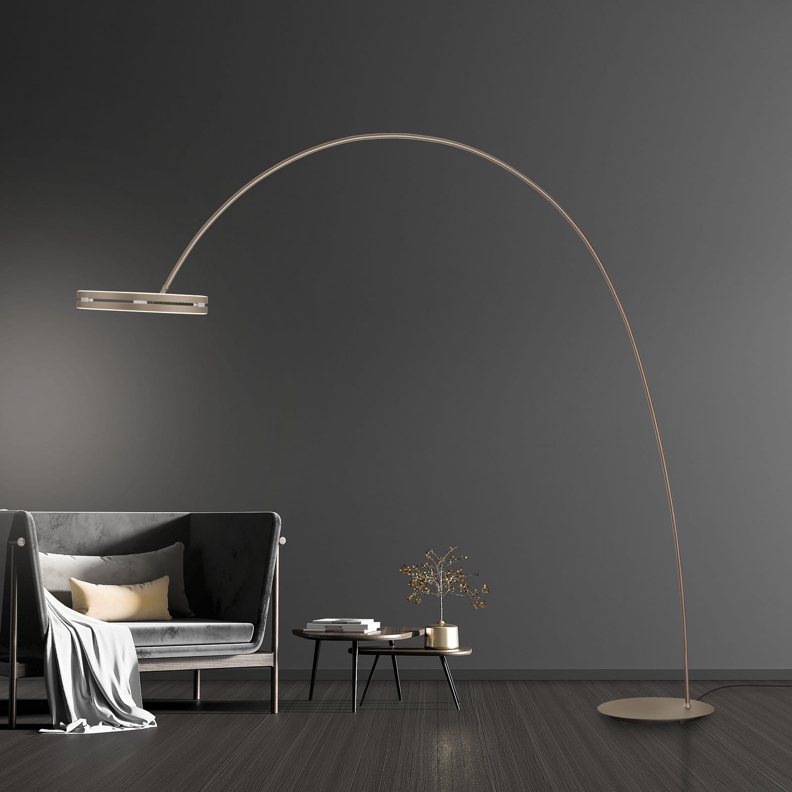 Loop-Bow LED-gulvlampe, bronzefarvet, rækkevidde 290 cm – PURE - Stue - Moderne - Metal - Med én lyskilde