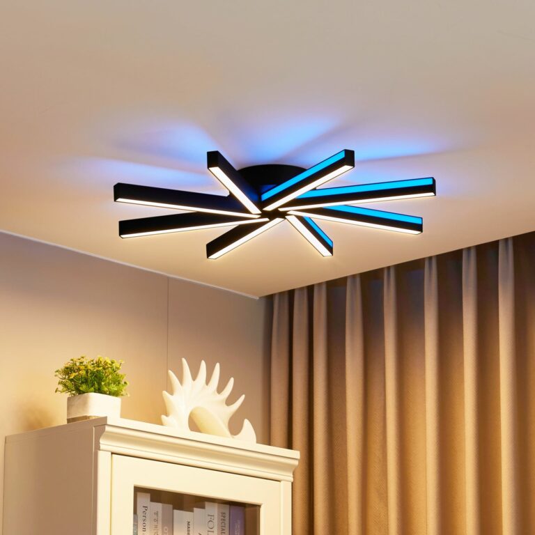 Lucande Smart LED-loftlampe Tjado, Ø70 cm, sort, RGBW - Stue - Moderne - Metal - Med flere lyskilder