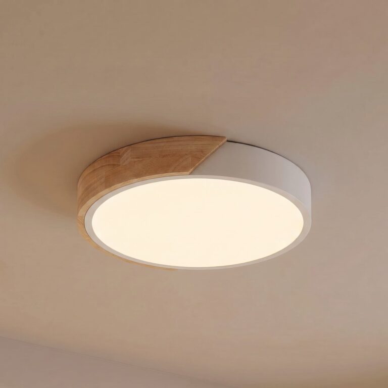 Lynorri LED-loftlampe, Ø 31 cm, hvid, trælook – PRIOS - Stue - Moderne - Plastik - Rund