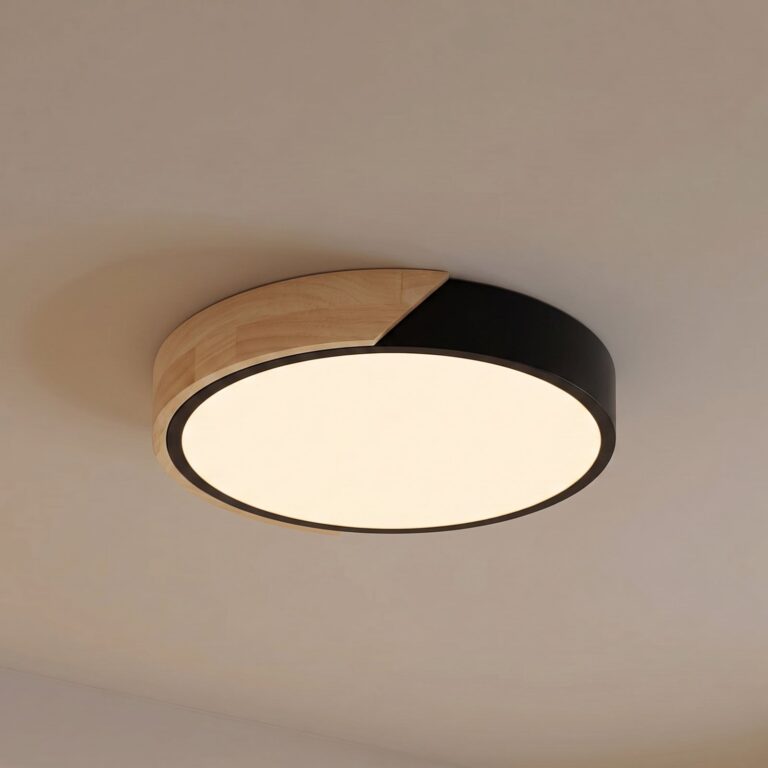 Lynorri LED-loftlampe, Ø 31 cm, sort, trælook – PRIOS - Stue - Moderne - Plastik - Rund