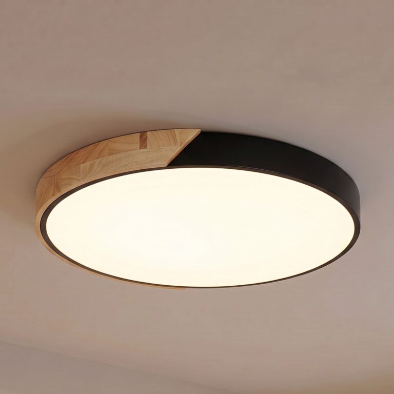 Lynorri LED-loftlampe, Ø 51 cm, sort, trælook – PRIOS - Stue - Moderne - Plastik - Rund