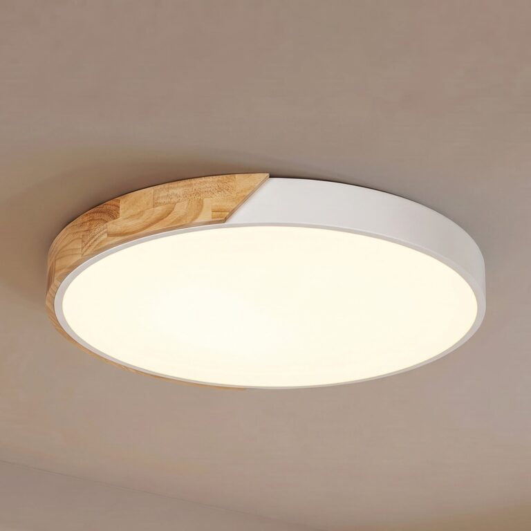 Lynorri LED-loftlampe, Ø 51 cm, trælook, hvid – PRIOS - Stue - Moderne - Plastik - Rund