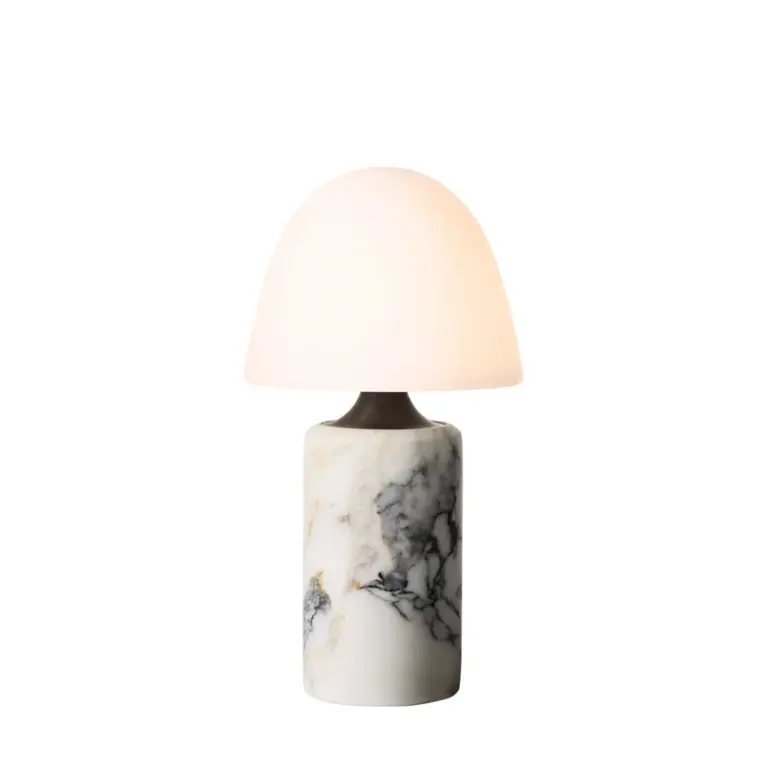 Made By Hand - LED-batteridrevet bordlampe Fuse, marmor, glas – håndlavet