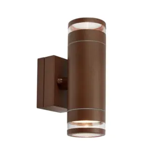 Markslöjd - Luno udendørs LED-væglampe, brun, 2 lyskilder, IP65, dæmpbar.